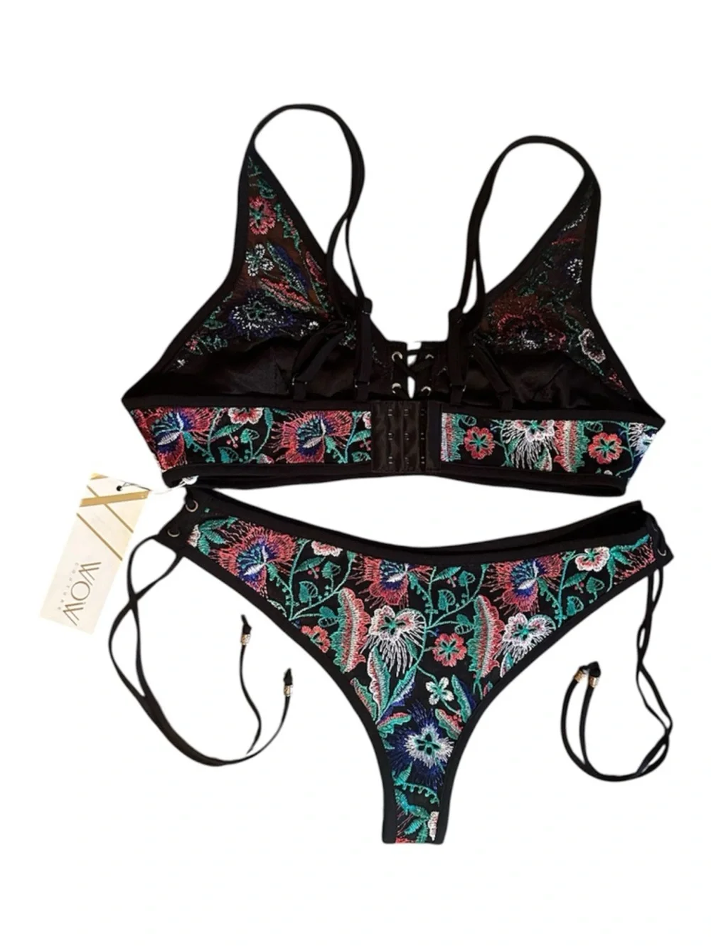 WOW couture Embroidered Multi Colored Boho Bikini Set NWT - Picture 2 of 4